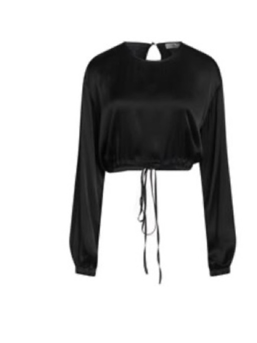 SUOLI - “New” Black Satin Drawstring Long-Sleeve Crop Top